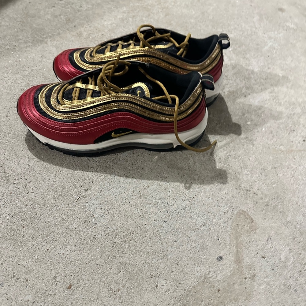 Nike Women's Air Max 97 University Red Gold Sequin Running Shoes SZ 9